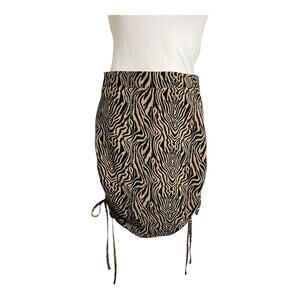 LE LIS Skirt Women's Small Tan Black Animal Print Ruched Drawstring Mini